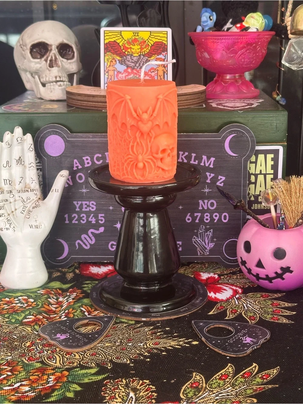 Black Ceramic Pillar Candle Holder | Gothic Altar Décor